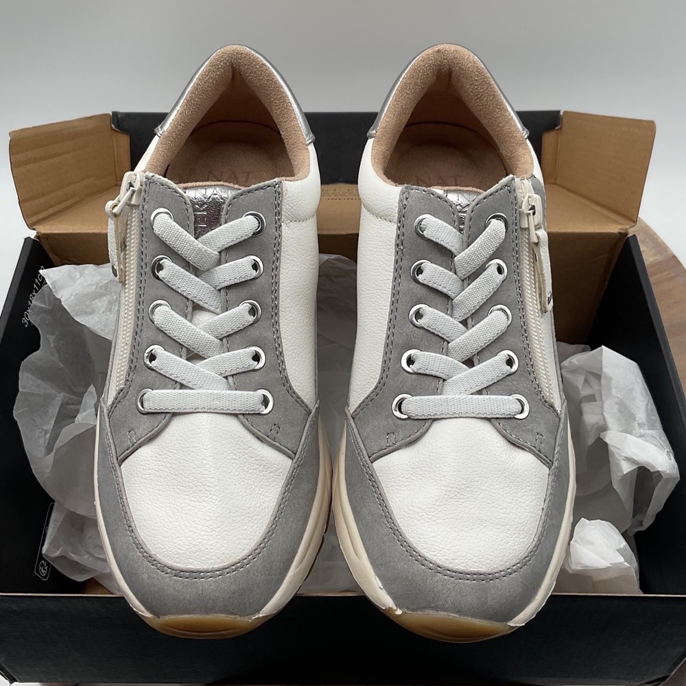 Naturalizer Jace Womens Sneakers White Grey Silver Side Zip Wide 6W